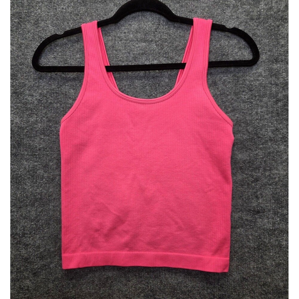 A New Day Tank Top Womens Medium Pink Ribbed Scoop Neck Stretch Knit Basic Gym